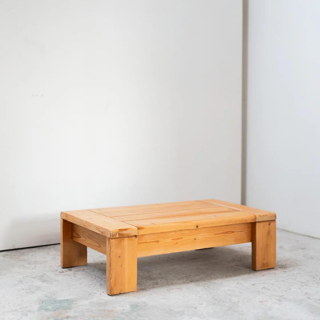 Wood Low side table, France, Les Arcs, 1980s, Simple and sturdy construction For Sale