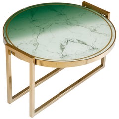  Table d'appoint basse avec plateau en verre imprimé Norman Marble et base en laiton plaqué