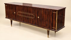 Low sideboard buffet – Art Deco Style – Macassar ebony veneer – Brass