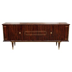 Low sideboard buffet – Art Deco Style – Macassar ebony veneer – Brass