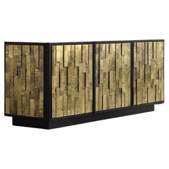 Low Sideboard Featuring Layered Brass Door Facades