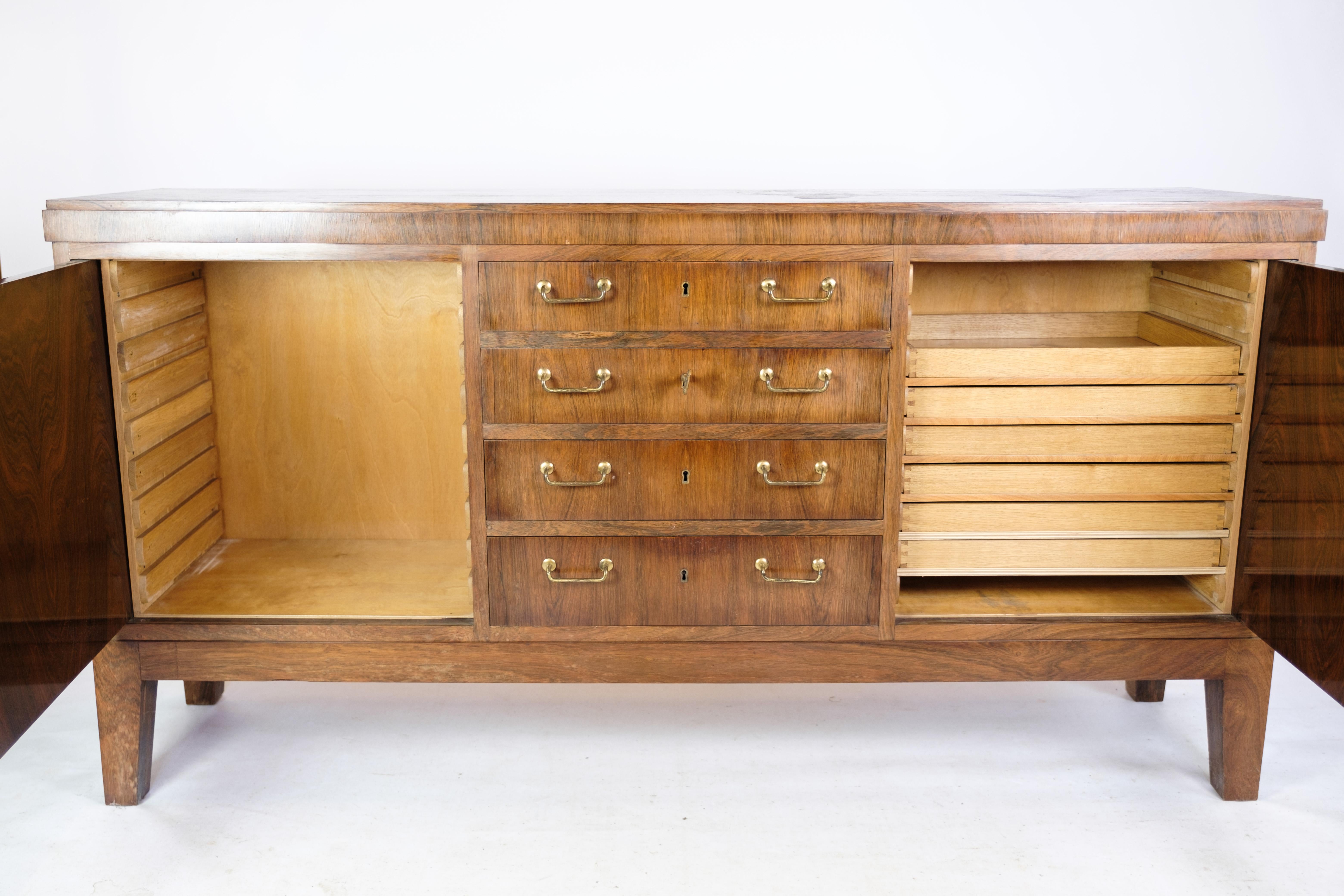 Low Sideboard in Rosewood with Brass Handles of Danish Carpenter From 1950s For Sale 8