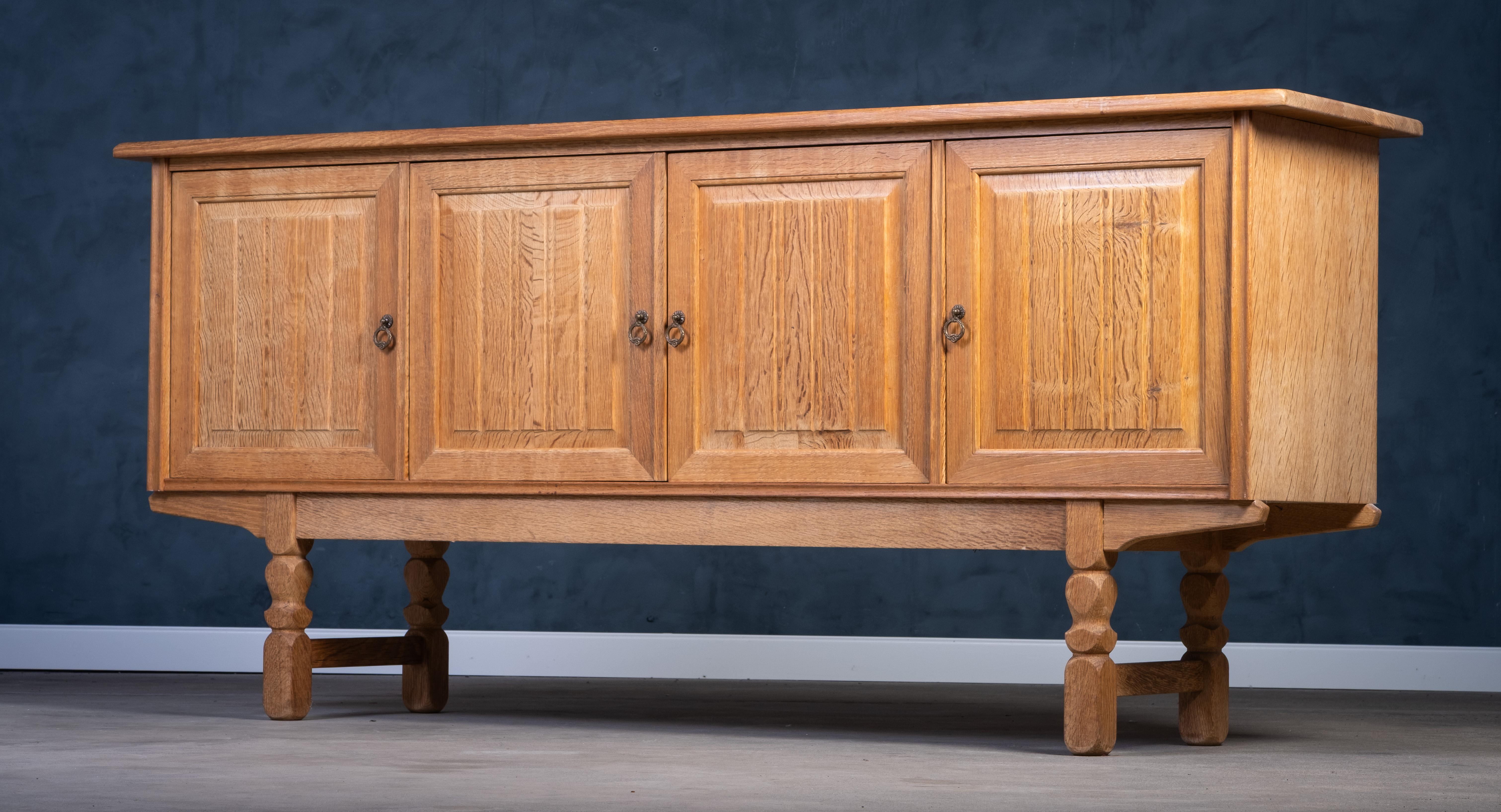 Danish Low Sideboard in Solid Oak by Henning Kjærnulf, 1960s For Sale