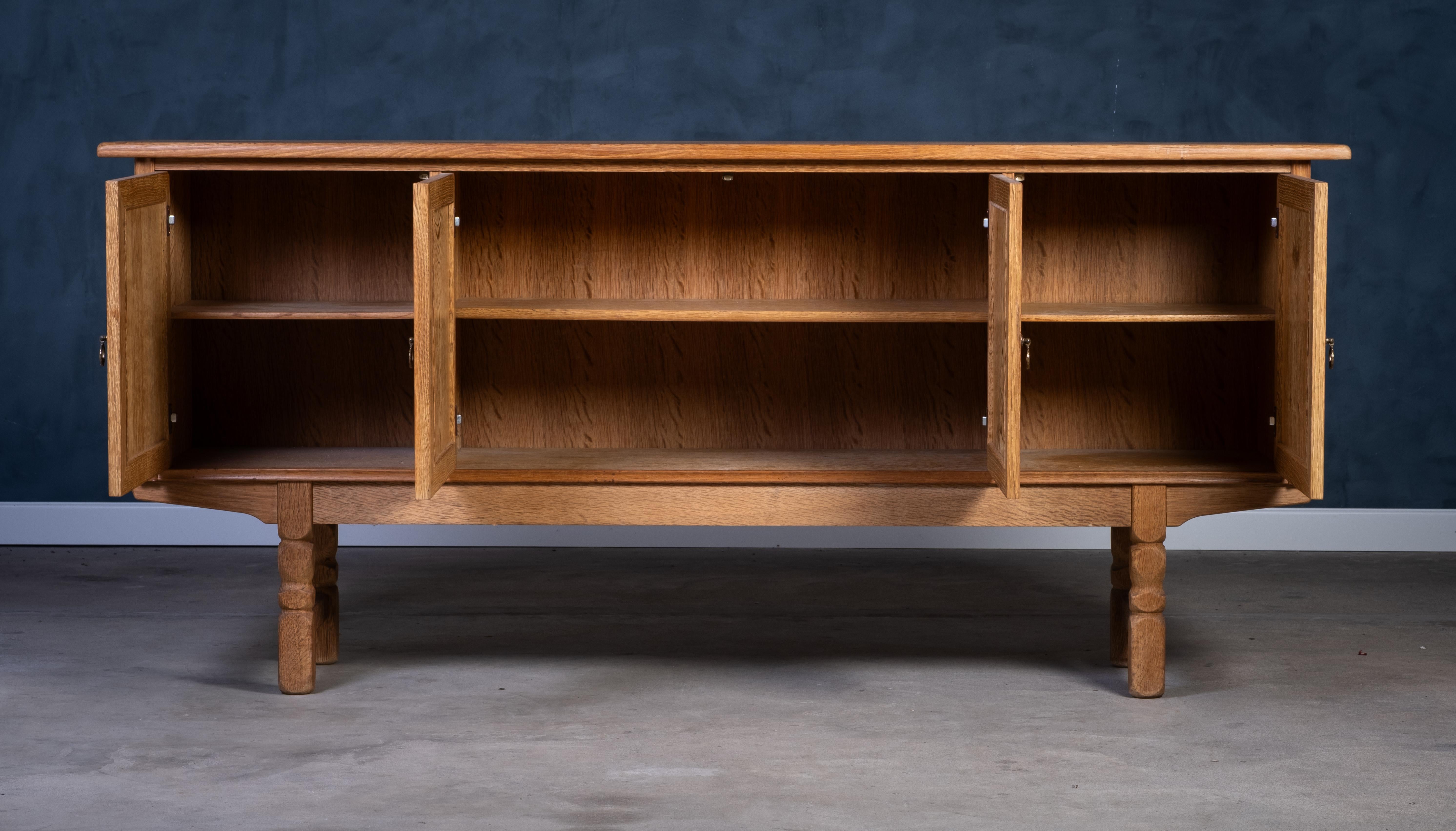 Mid-20th Century Low Sideboard in Solid Oak by Henning Kjærnulf, 1960s For Sale