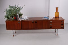 Low Sideboard with Sliding Doors and Bakelite Handles, 1960s