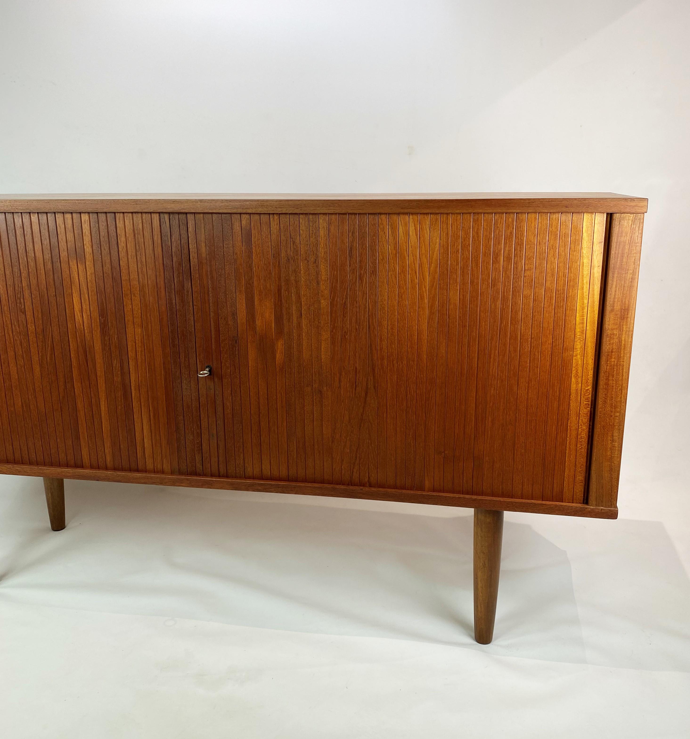 Low Sideboard with Sliding Doors in Teak of Danish Design, 1960s In Good Condition In Lejre, DK