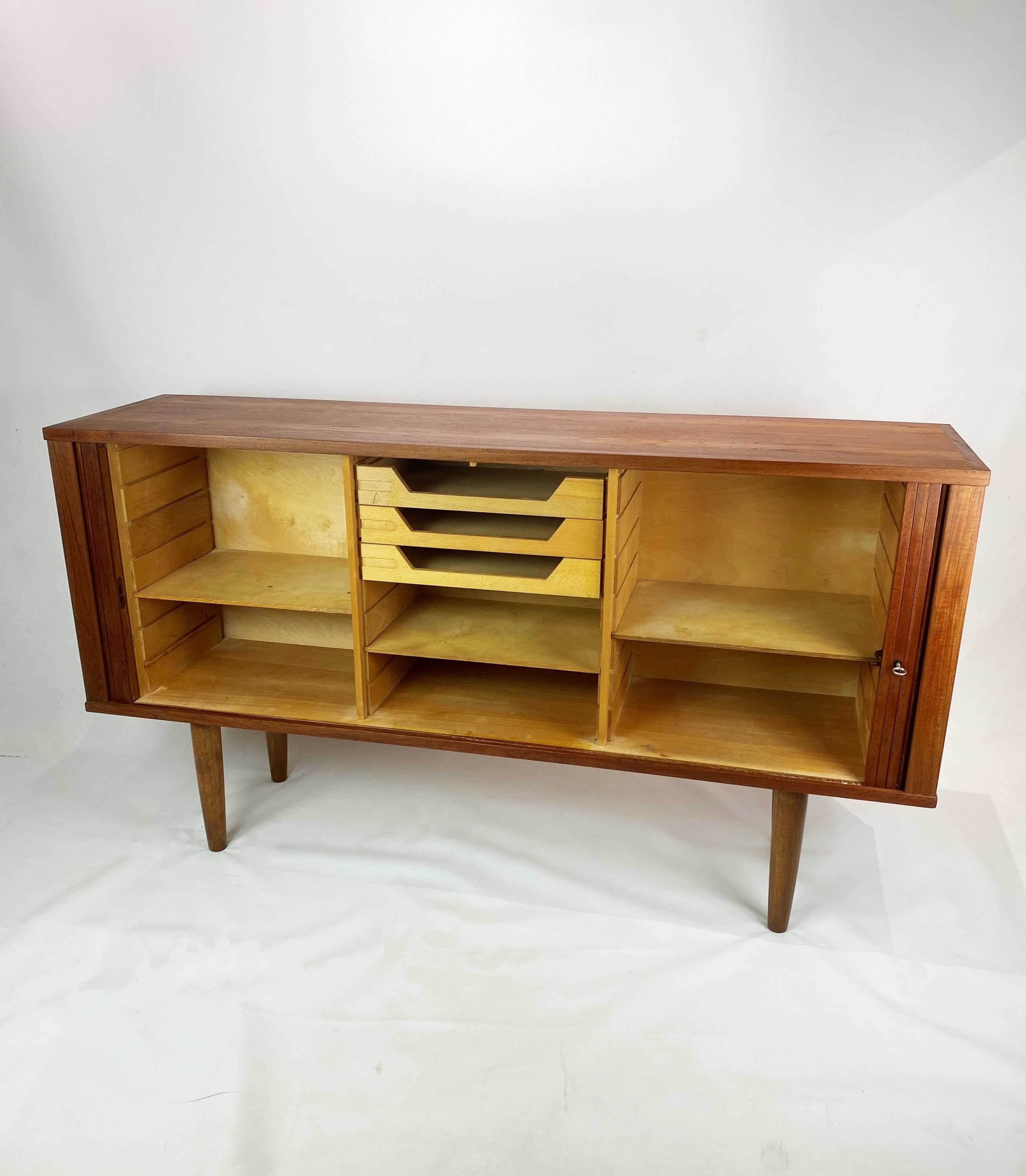 Low Sideboard with Sliding Doors in Teak of Danish Design, 1960s 3