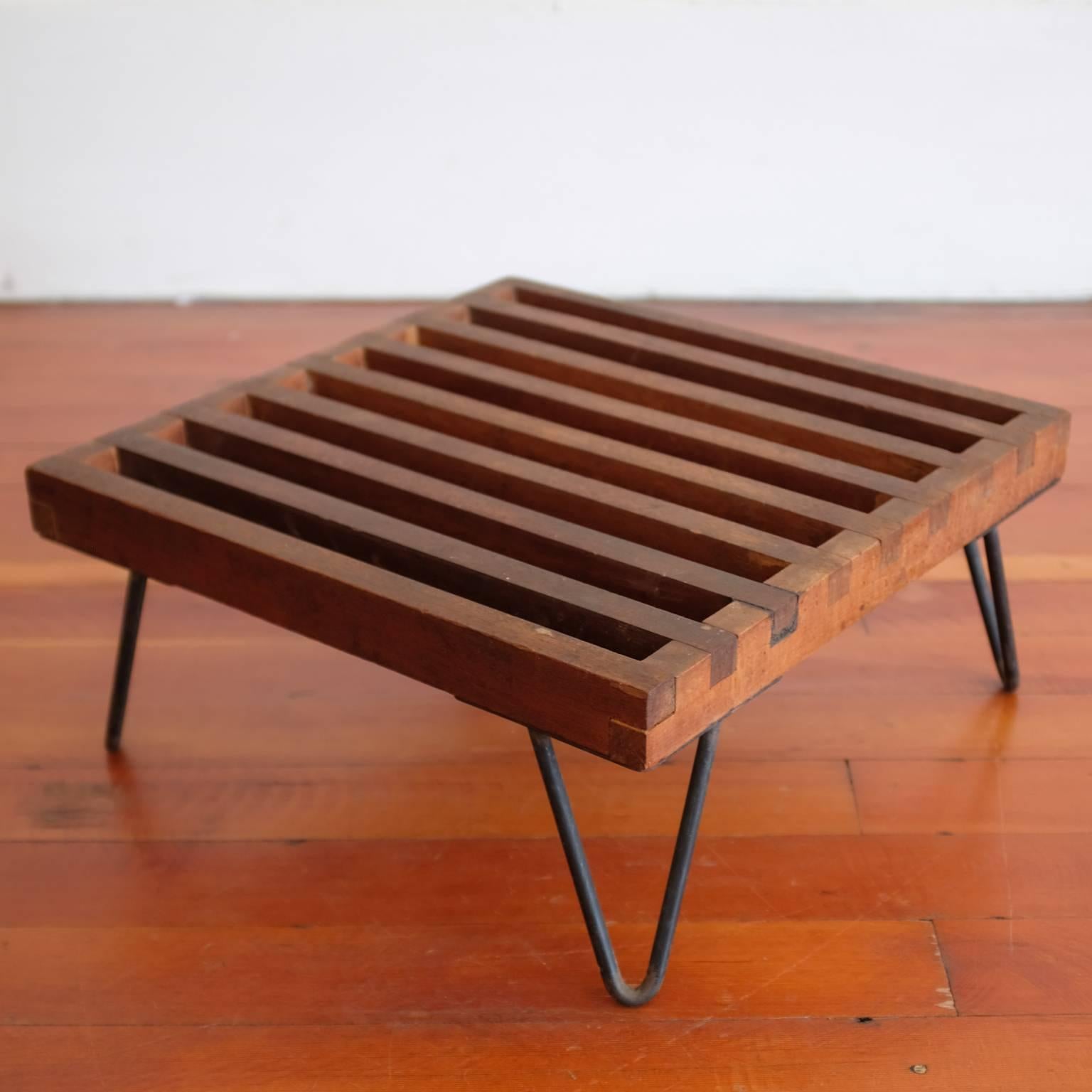 Low Slatted Wood Midcentury Display Tables 10