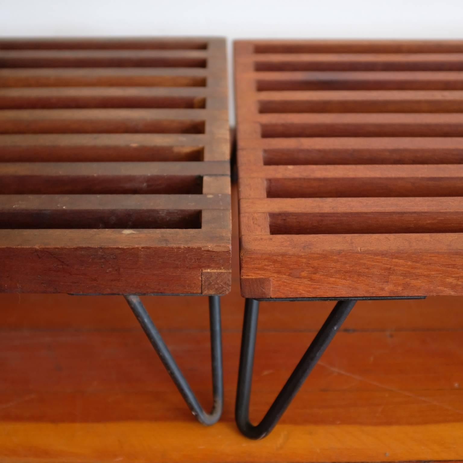 Low Slatted Wood Midcentury Display Tables 12