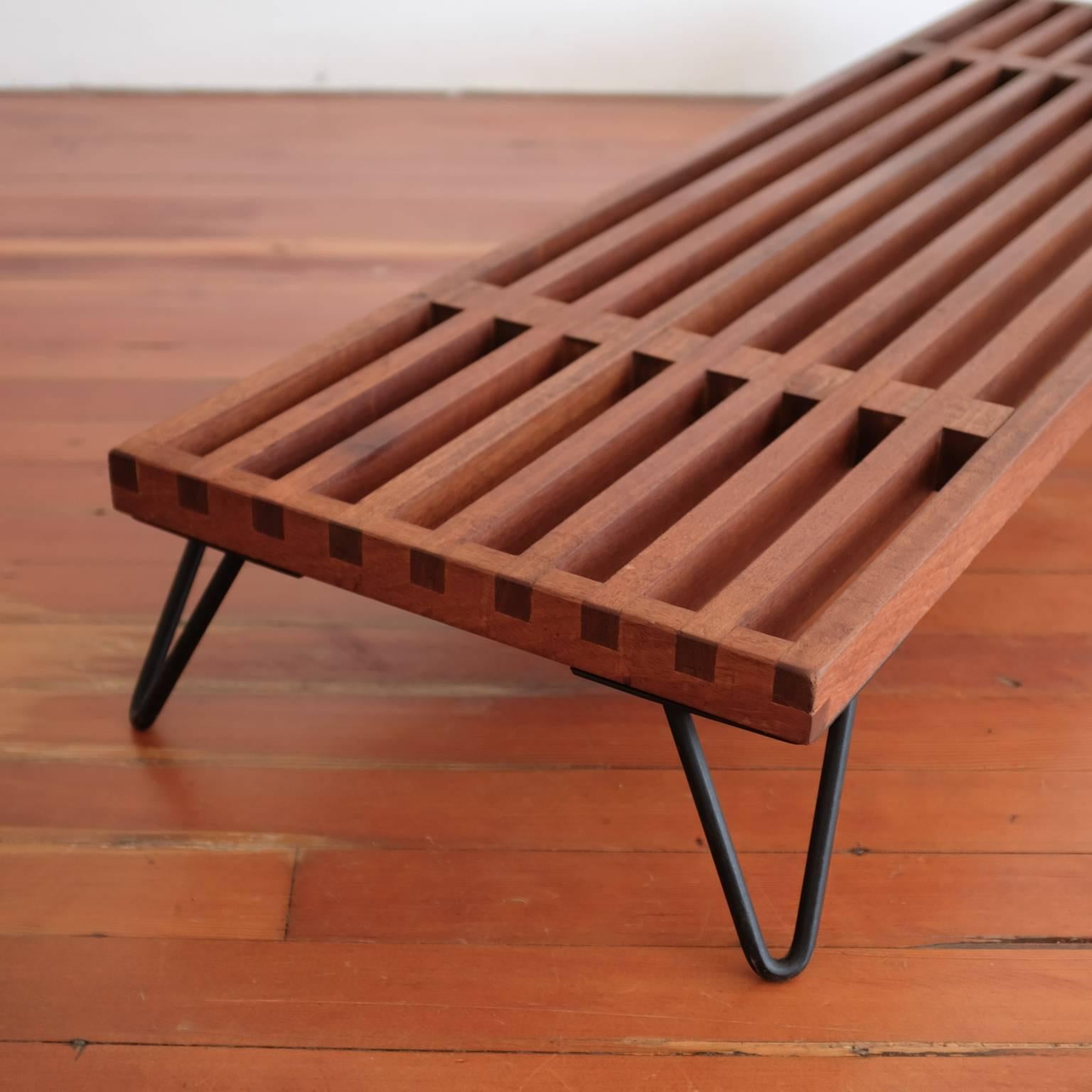 Steel Low Slatted Wood Midcentury Display Tables