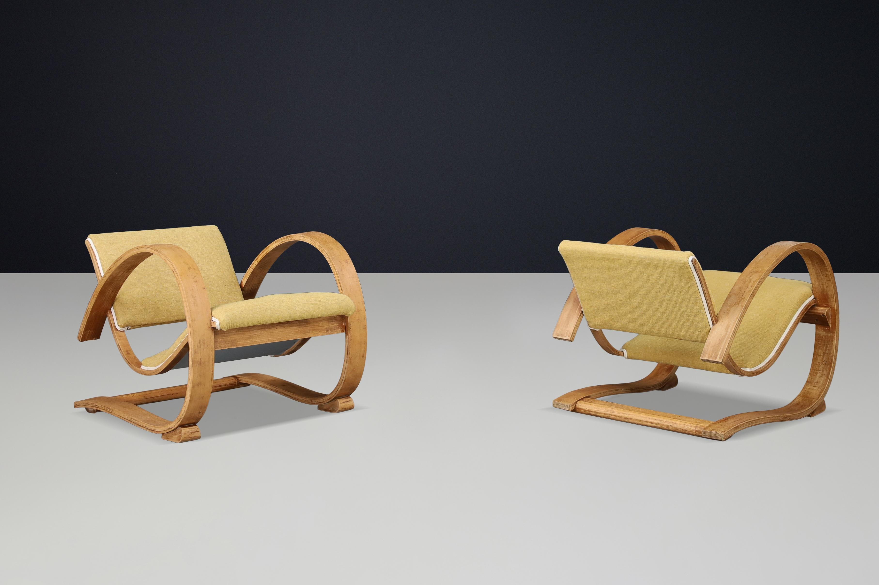 Sillas de salón art déco francesas bajas de madera curvada escultural, años 30 en venta 1