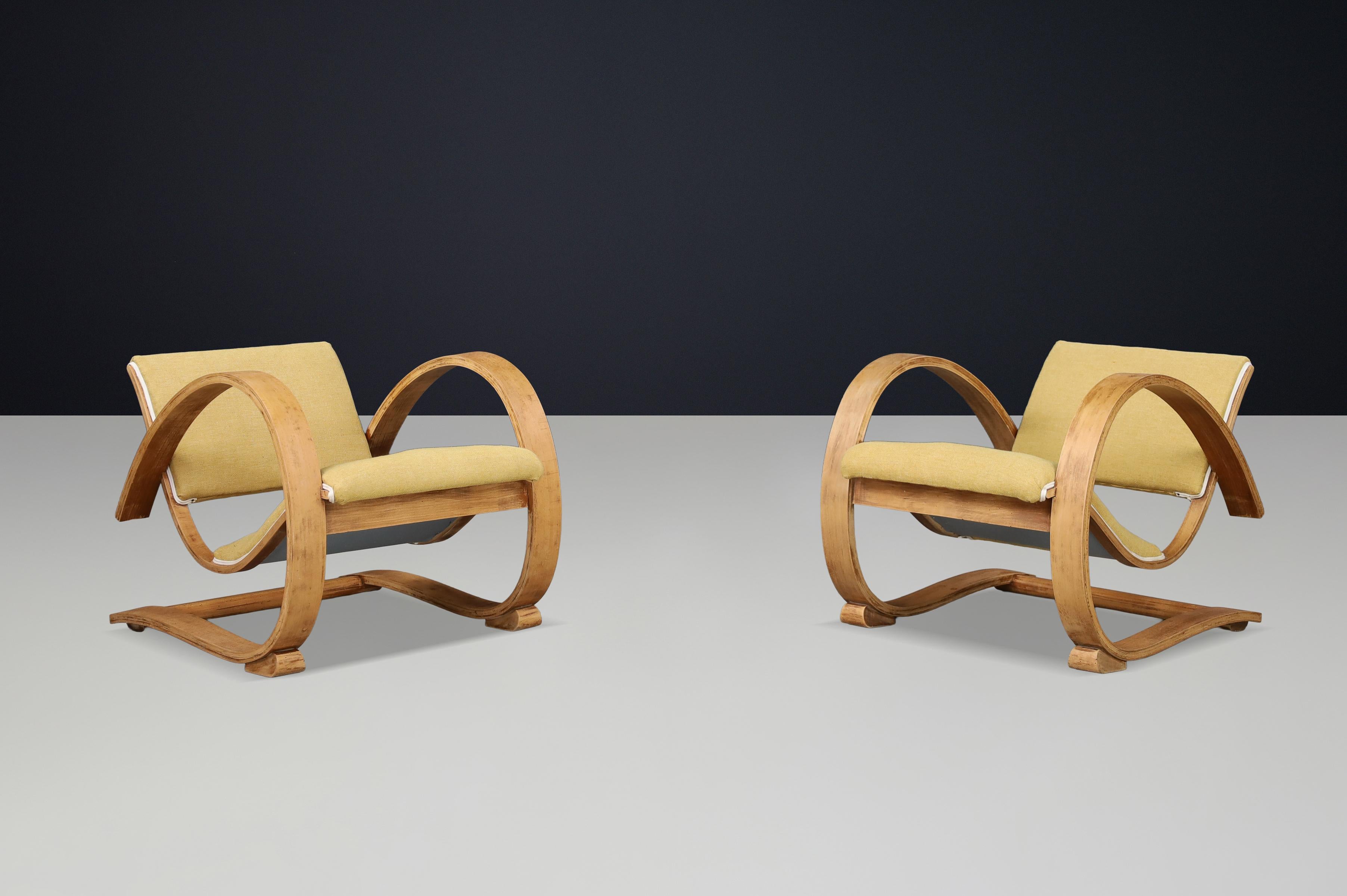 Sillas de salón art déco francesas bajas de madera curvada escultural, años 30 en venta 2