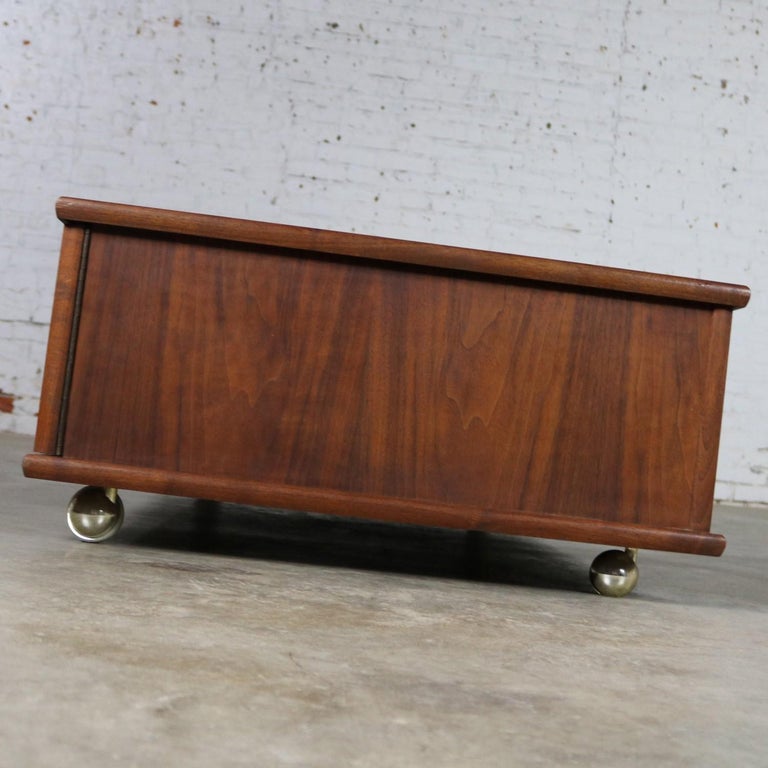 Low Slung Walnut Midcentury Rectangular Coffee Table with Storage on