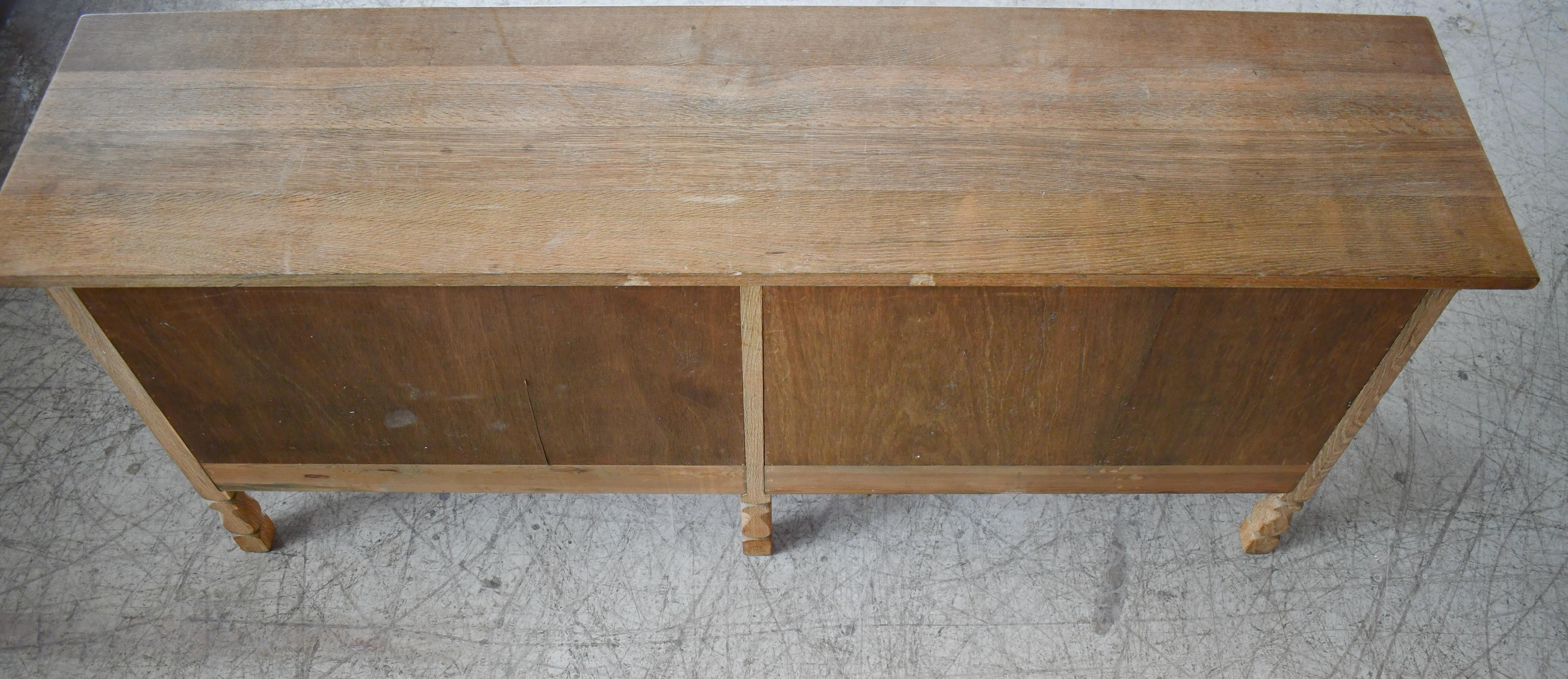 Low Solid Carved Credenza in Oak by Henning Kjærnulf 60's For Sale 3
