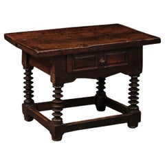 Low Spanish 17th Century Walnut Table with Bobbin Turned Legs, Drawer