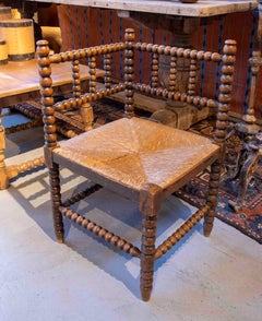 Low Spanish Armchair with Turned Legs and Rush Seat