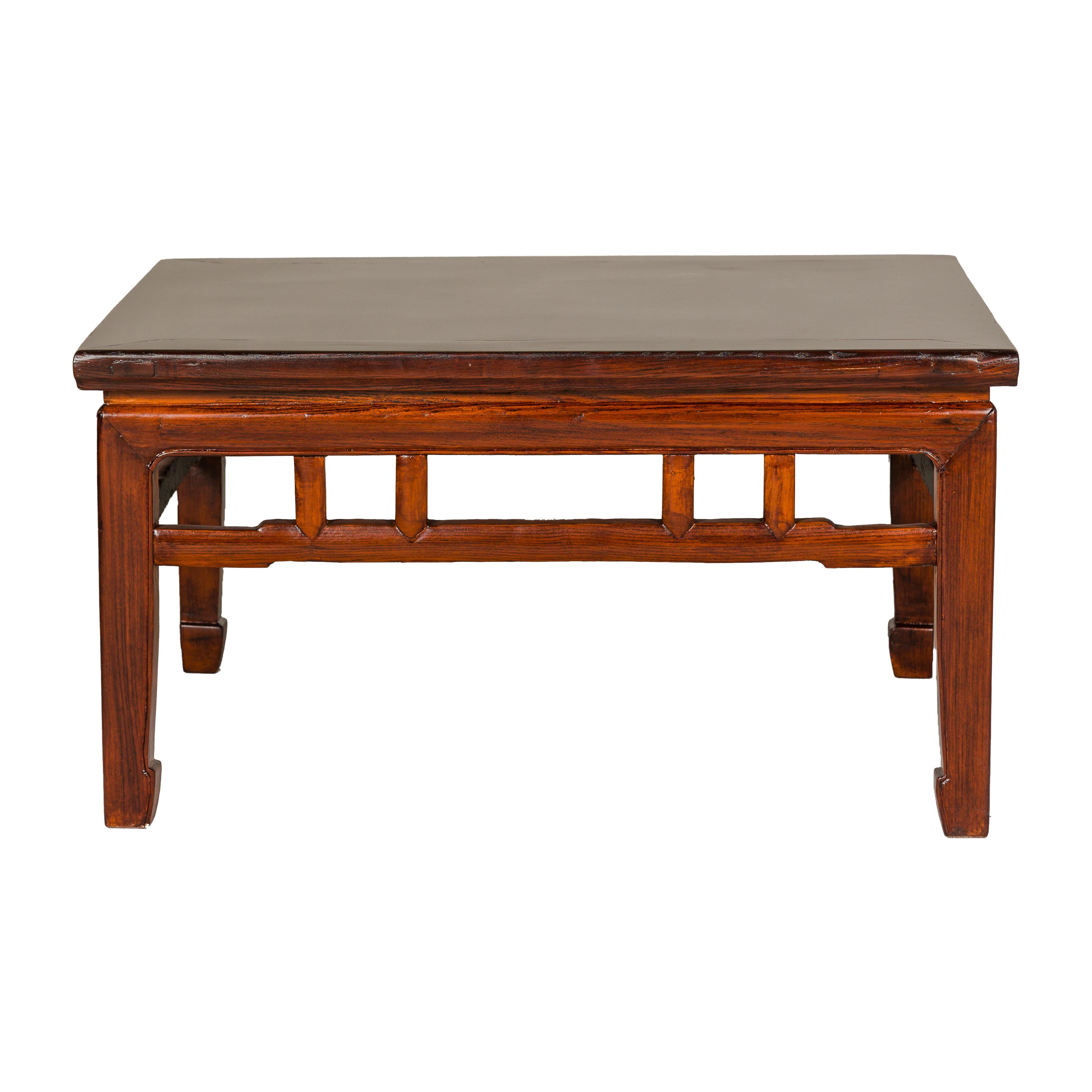 Low Square Coffee Table with Brown Lacquer, Horse Hoof Legs, Humpback Stretcher  For Sale 10