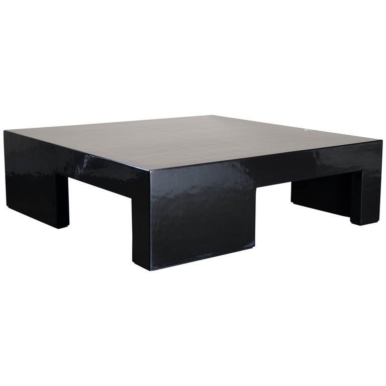 Low Square Table With Alternate Legs, Black Lacquer Square Coffee Table