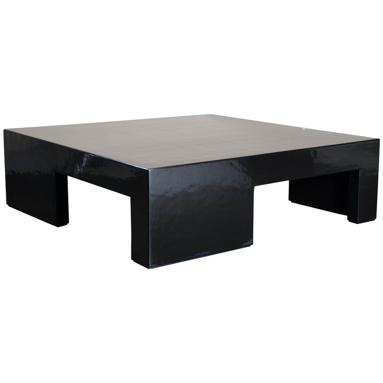 Low Square Table With Alternate Legs Black Lacquer By Robert Kuo Limited For At 1stdibs Low Square Table With Alternate Legs, Black Lacquer Square Coffee Table