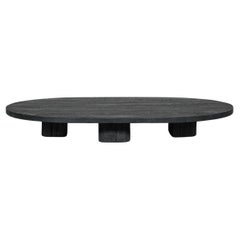 Vintage Low Stained Black Wooden Oval Mid-Century Coffee Table