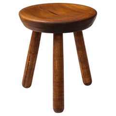 Low Stained Pine Milking Stool, 21st C.  