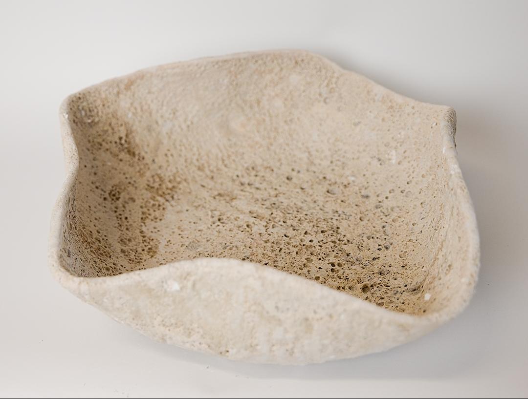 Hand-Crafted Low Stoneware  Bowl Vessel