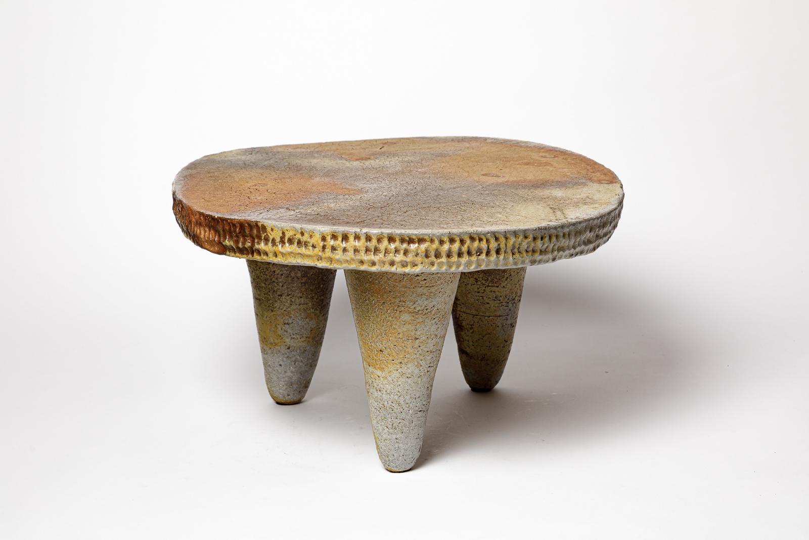 XXIe siècle et contemporain Table basse en céramique cuite au bois en grès par Brigitte Chassang en vente