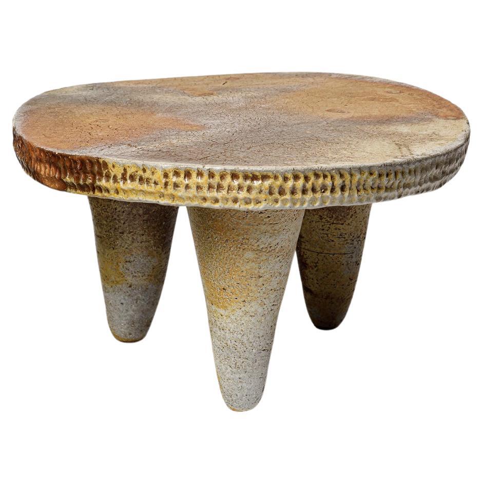 Table basse en céramique cuite au bois en grès par Brigitte Chassang en vente