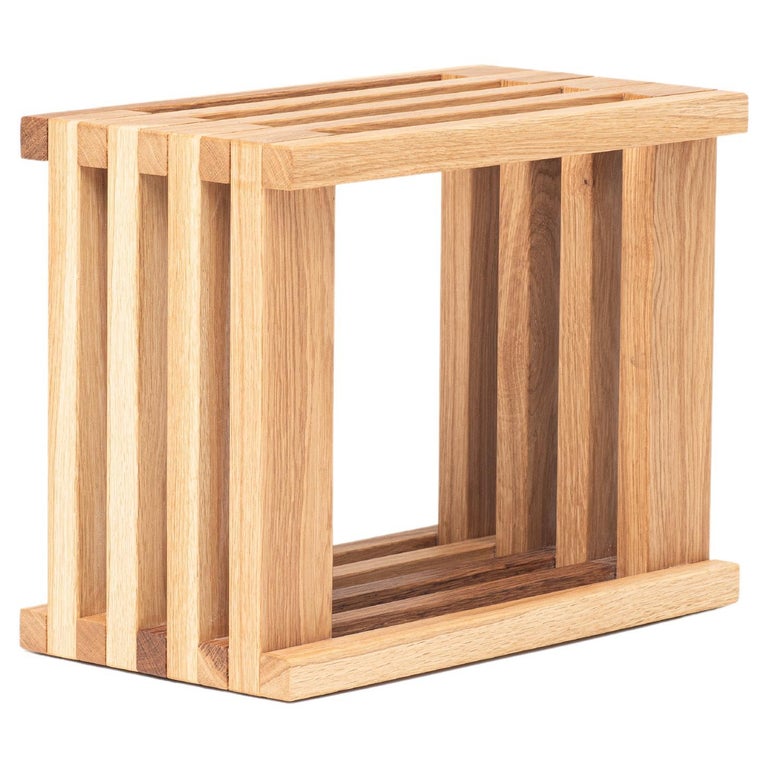Low Stool “Oslinchik 06” Natural Oak Collection For Sale