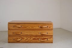 Low Swedish Chest of Drawers in Pine with Leather Pulls
