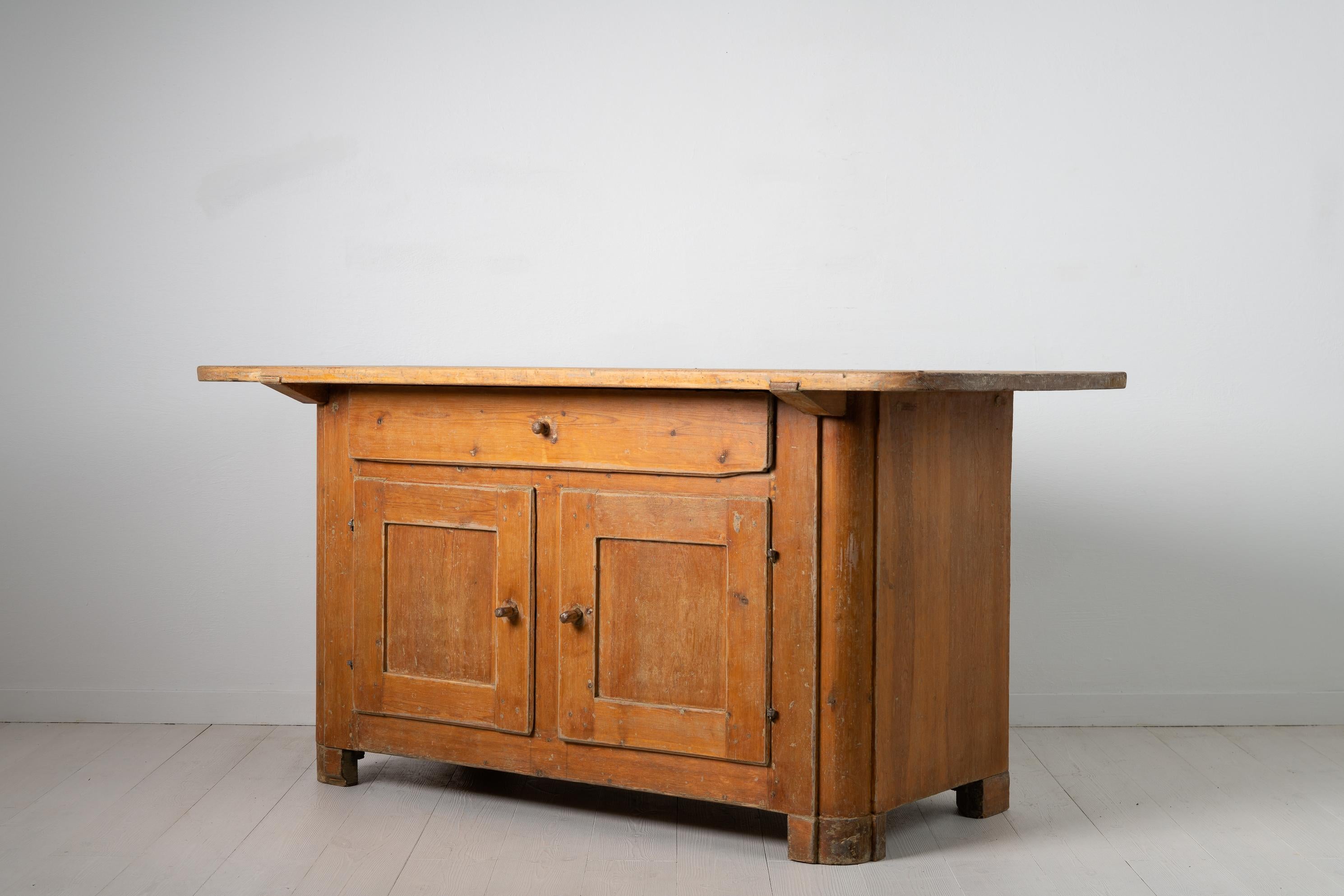 19th Century Low Swedish Folk Art Country Pine Sideboard