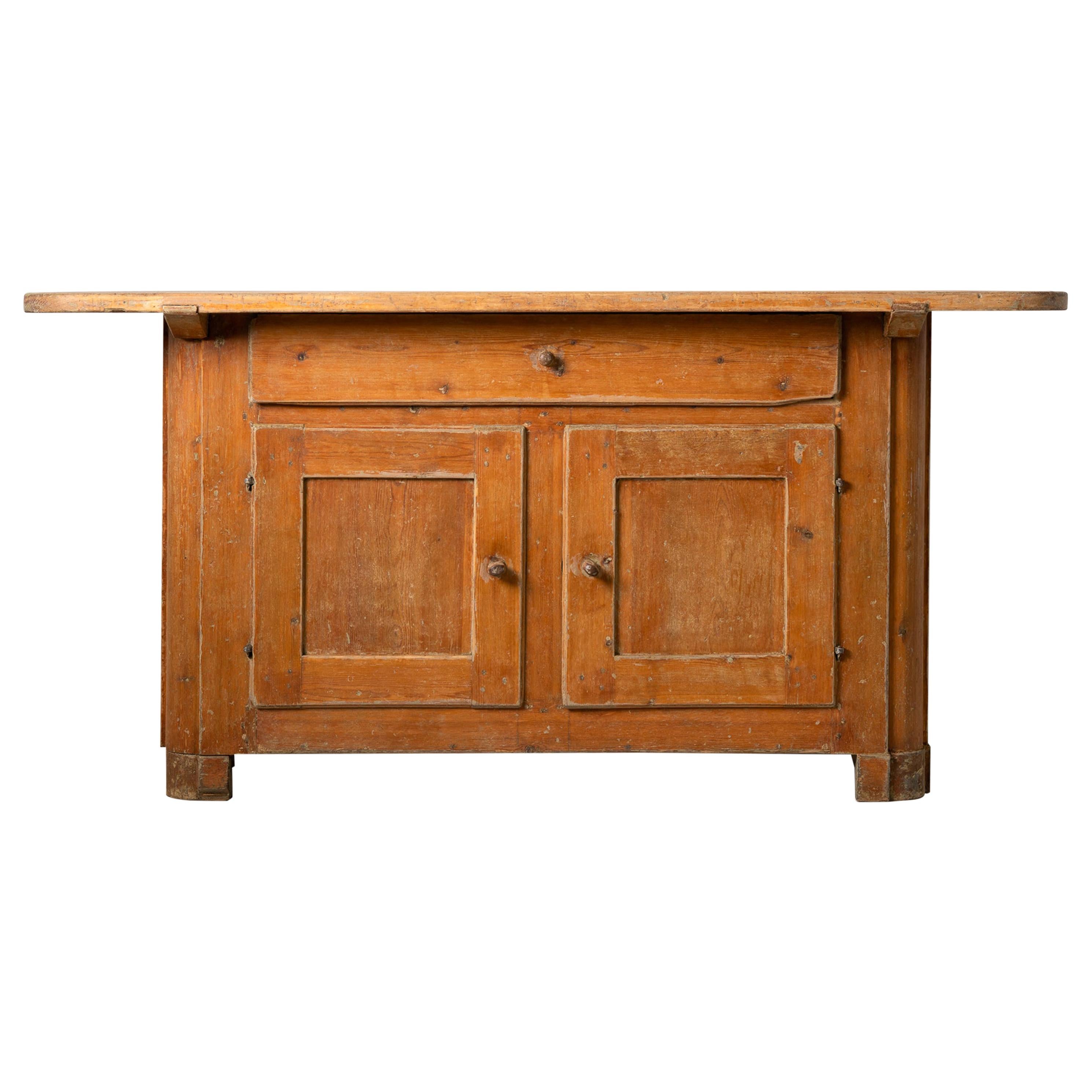 Low Swedish Folk Art Country Pine Sideboard