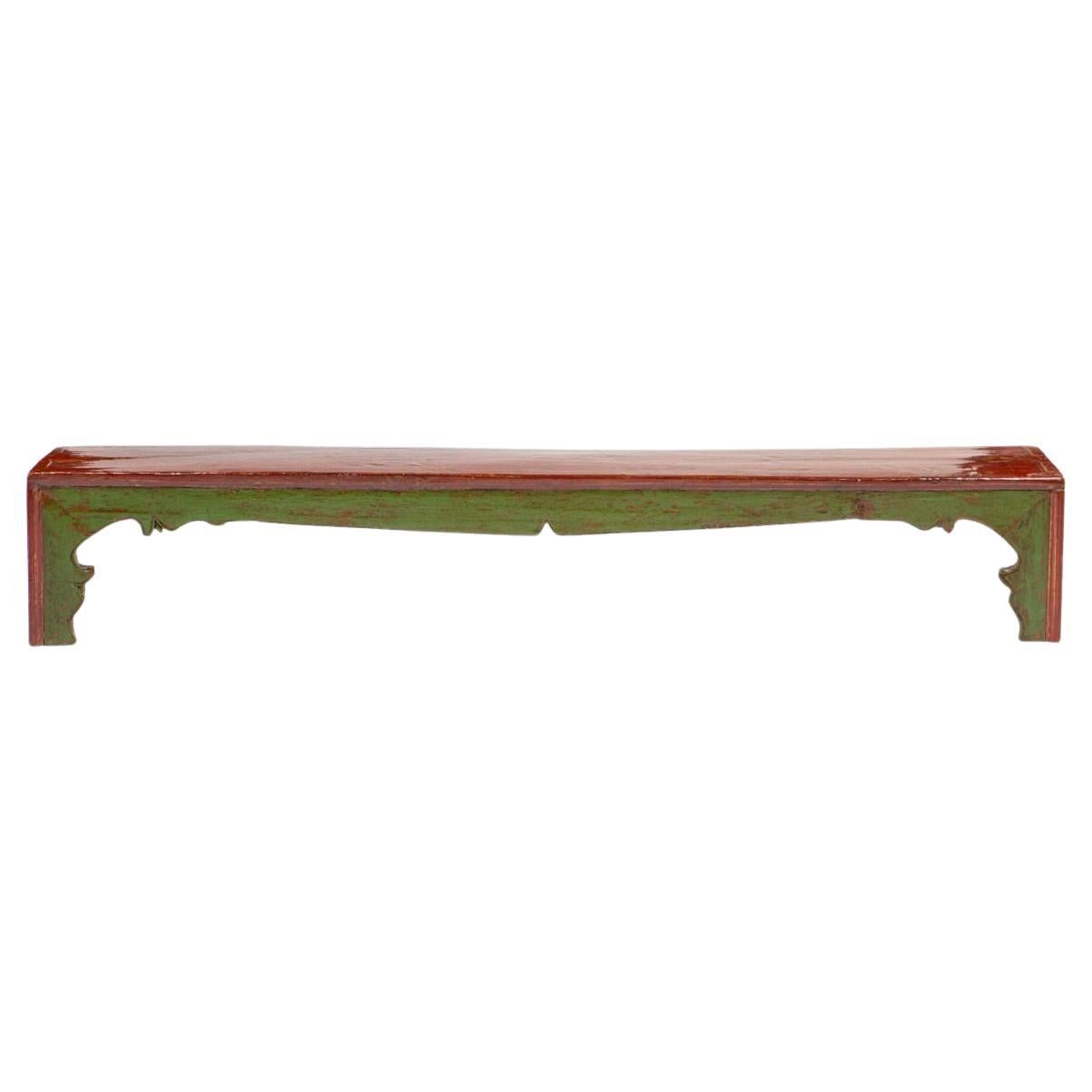 Low Table / Bench in Red and Green Lacquered Elm