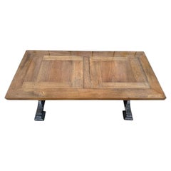 Low table cast iron legs and parquet wood top