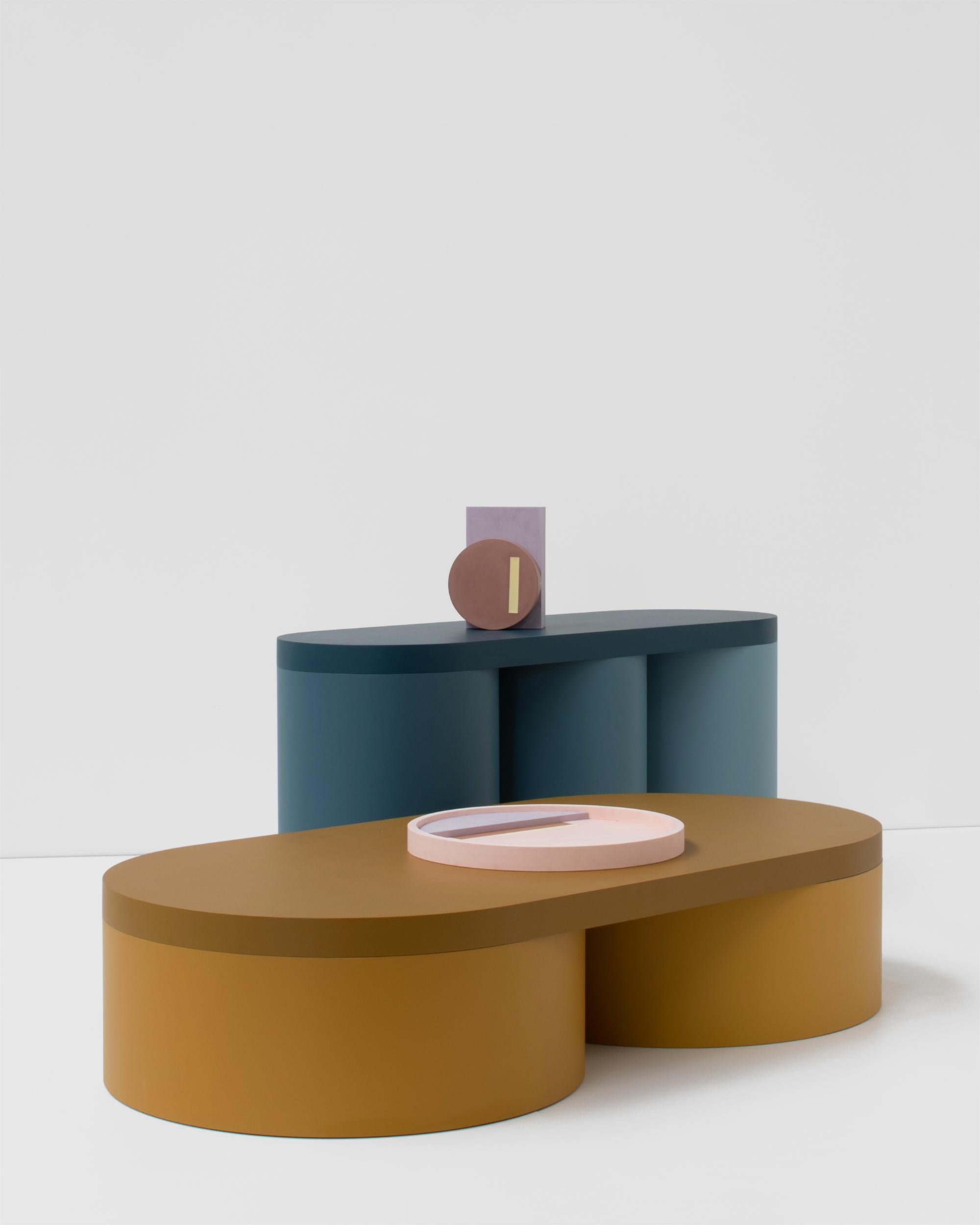 Colorful low table with a contemporary design. 

Carefully handmade in our atelier. Manufactured in an artisanal way, in which every step of the process is carefully executed

The base of this low table consists of 1 hollow cylinder. It's topped