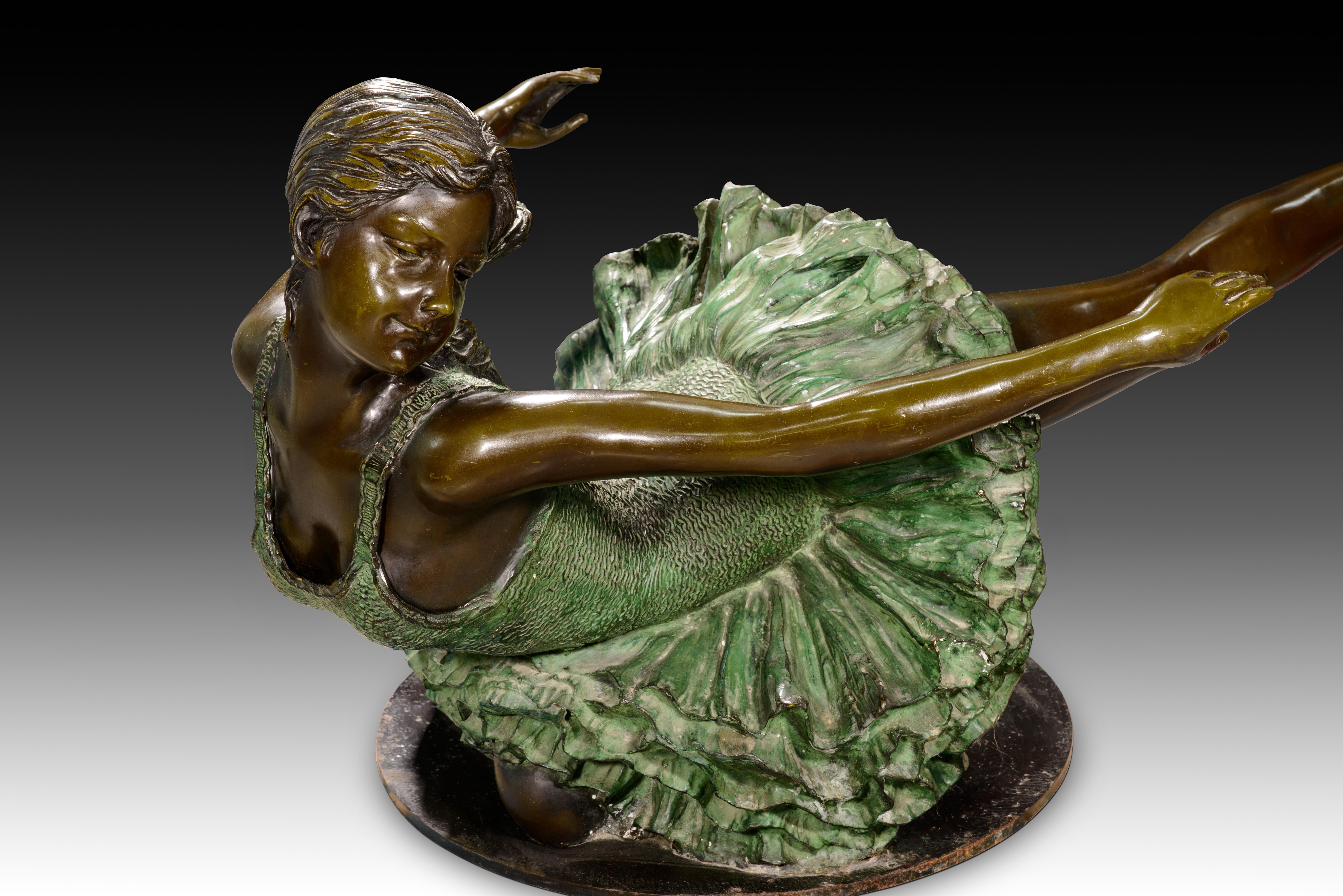 Niedriger Tisch, Tänzer. Bronze, Glas. 20. Jahrhundert. im Angebot 5