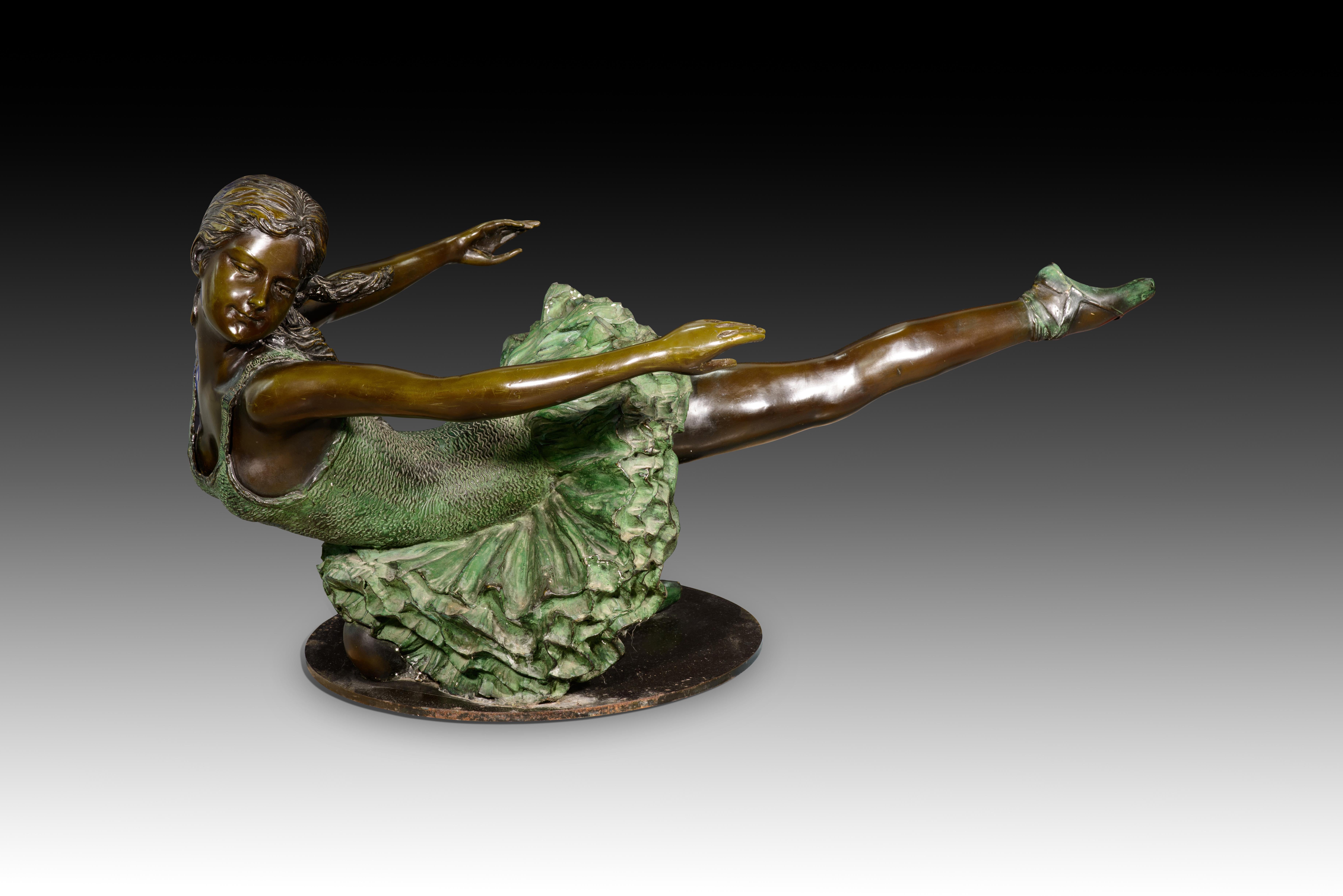 Niedriger Tisch, Tänzer. Bronze, Glas. 20. Jahrhundert. (Sonstiges) im Angebot
