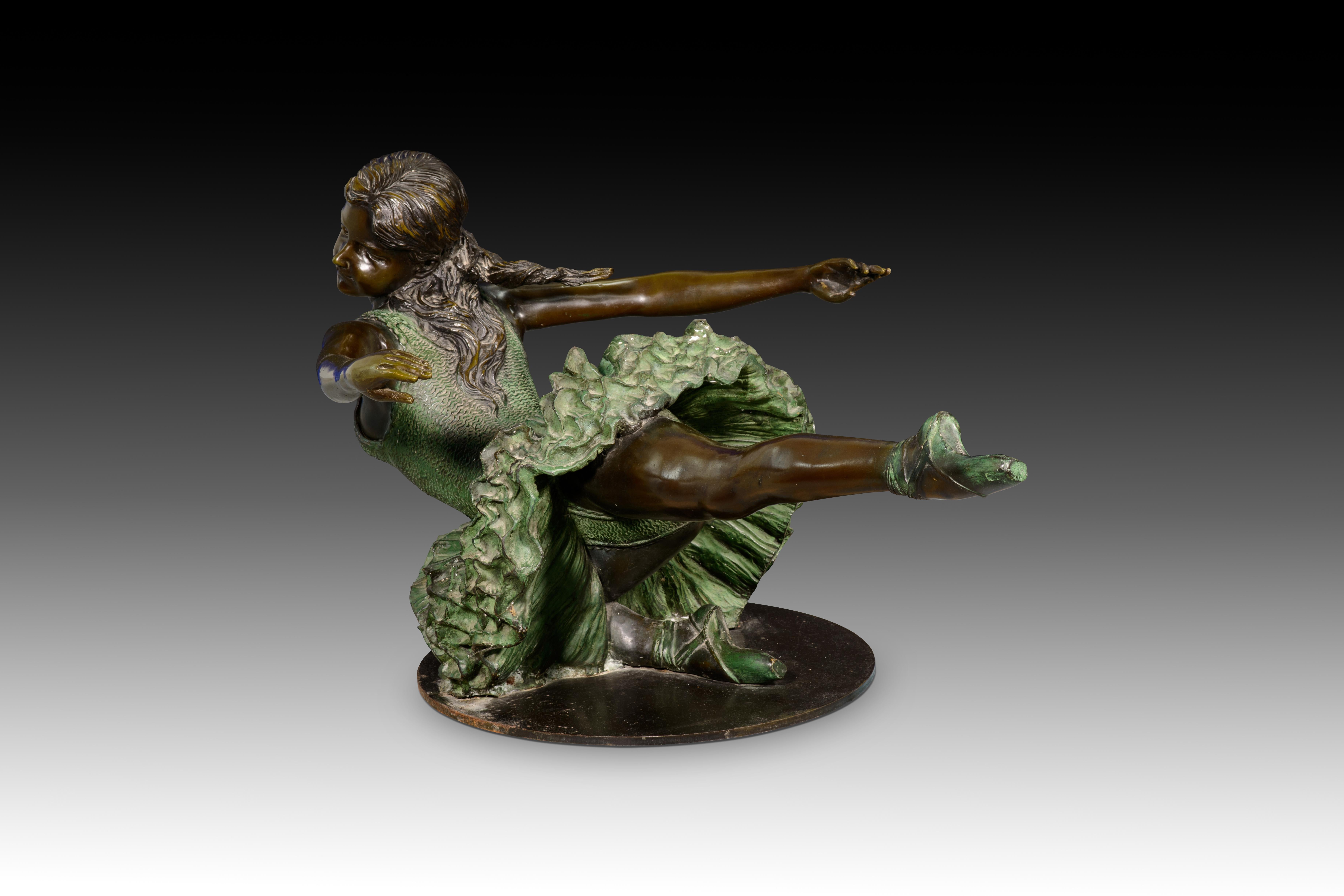 Niedriger Tisch, Tänzer. Bronze, Glas. 20. Jahrhundert. (Europäisch) im Angebot