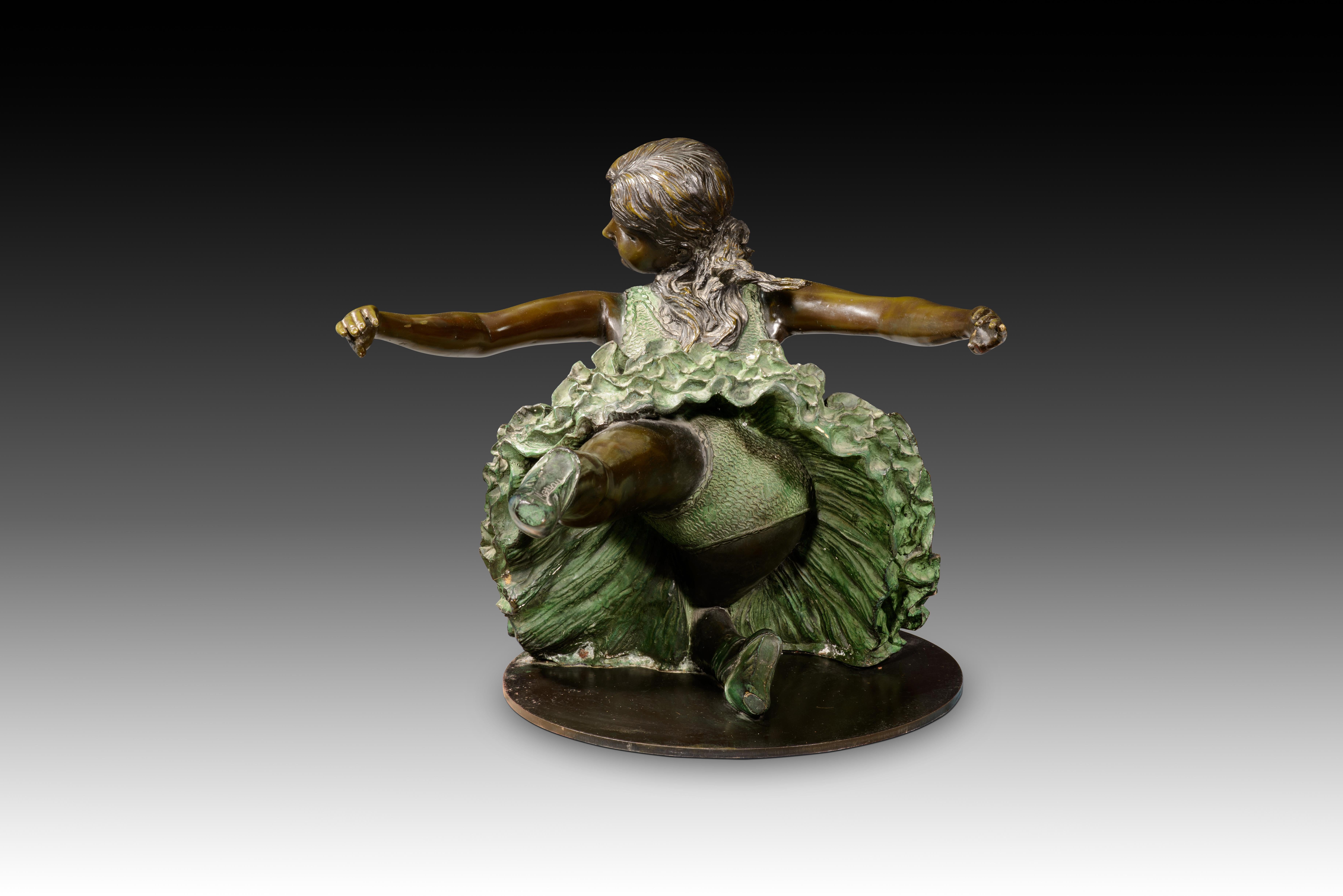 Niedriger Tisch, Tänzer. Bronze, Glas. 20. Jahrhundert. im Zustand „Starke Gebrauchsspuren“ im Angebot in Madrid, ES