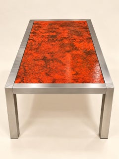 Low Table Design 1970s – Enameled Volcanic Stone & Stainless Steel