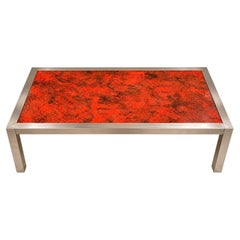Low Table Design 1970s – Enameled Volcanic Stone & Stainless Steel