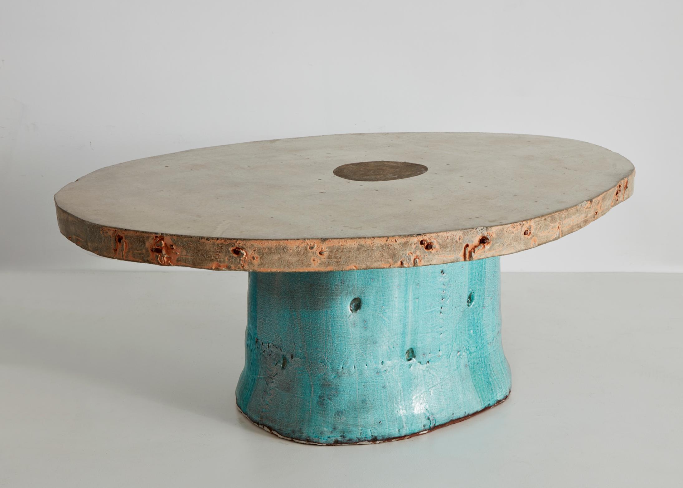 Korean Low Table in Ceramic with Concrete Top by Hun-Chung Lee For Sale