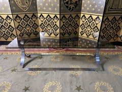 Low table in chromed metal and smoked glass 1970