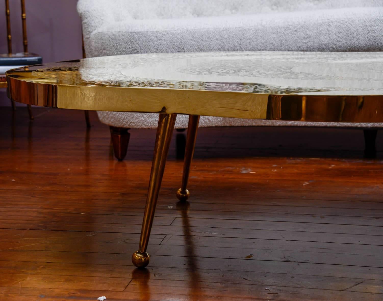 Low Table in Engraved Brass and Agate Stone In Excellent Condition In Saint-Ouen (PARIS), FR