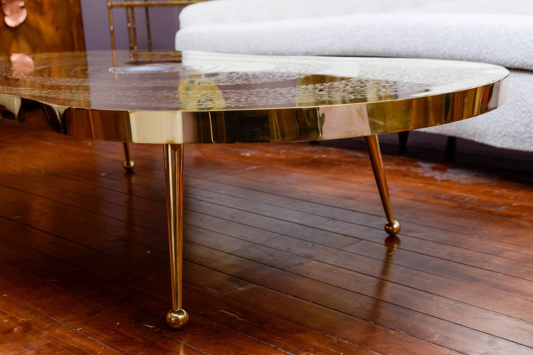 Low Table in Engraved Brass and Agate Stone 2