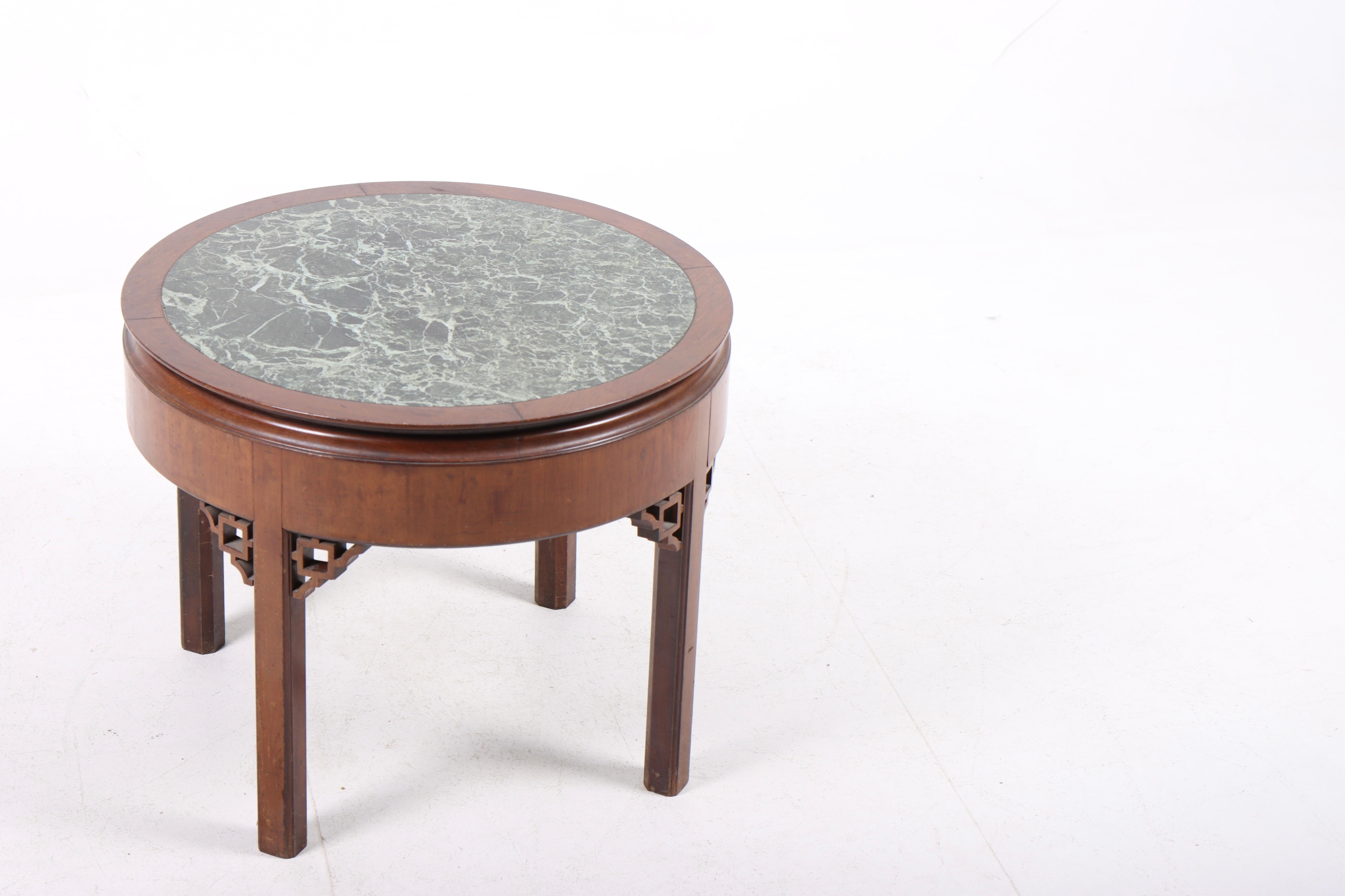 Mid-20th Century Low Table in Mahogany and Marble, Made in Denmark 1930s For Sale