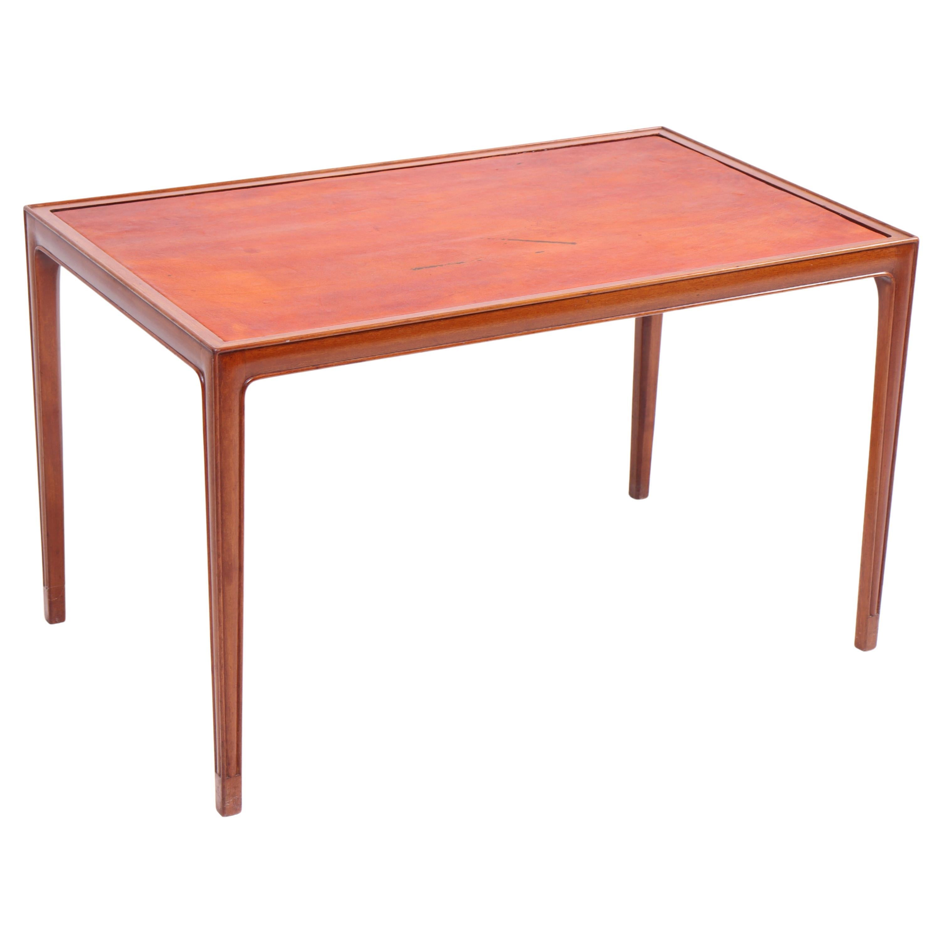 Low Table in Mahogany and Patinated Leather, Danish Cabinetmaker 1950s
