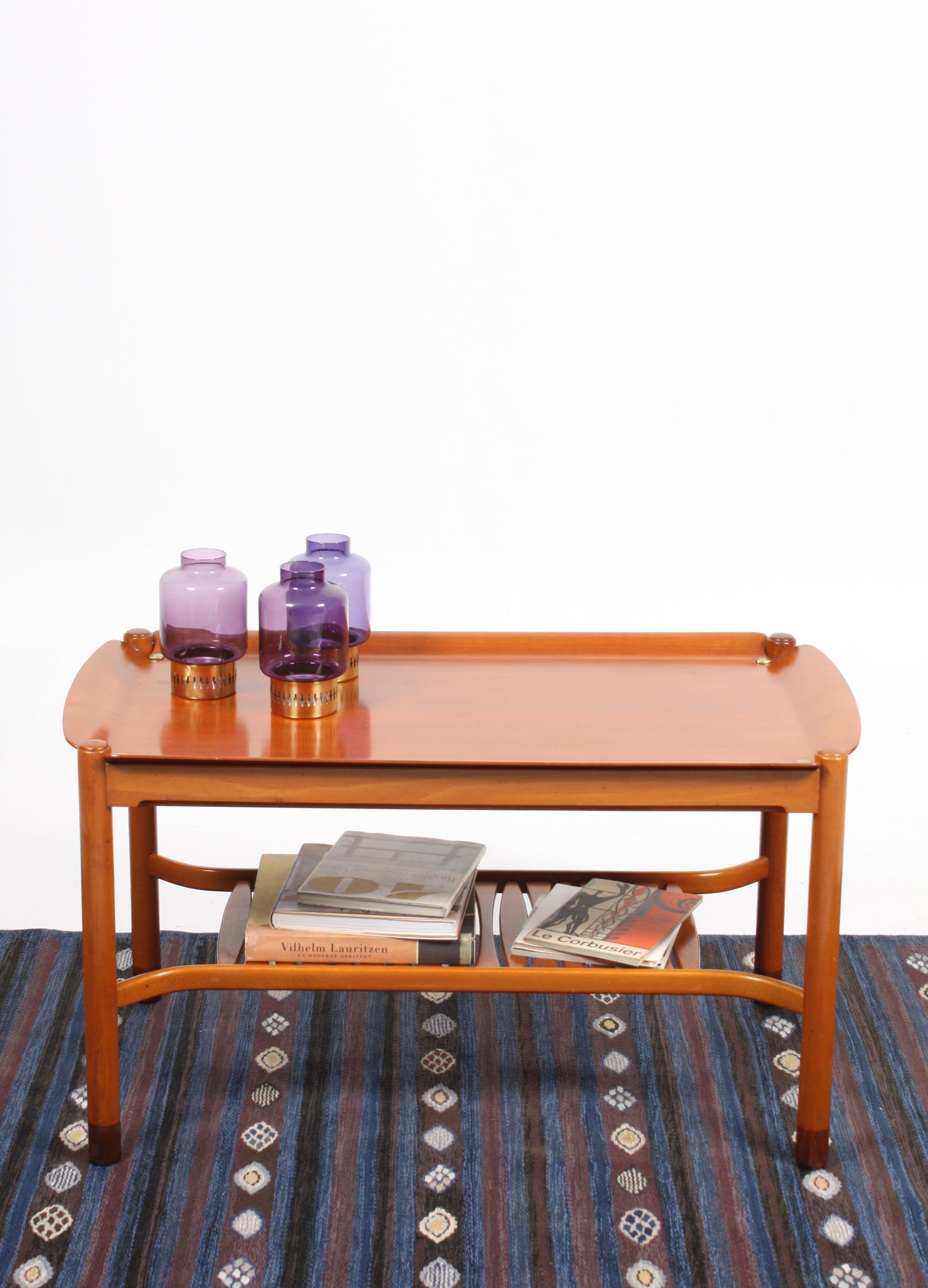Scandinavian Modern Low Table in Mahogany with Brass Details by Swedish Nordiska Kompaniet For Sale