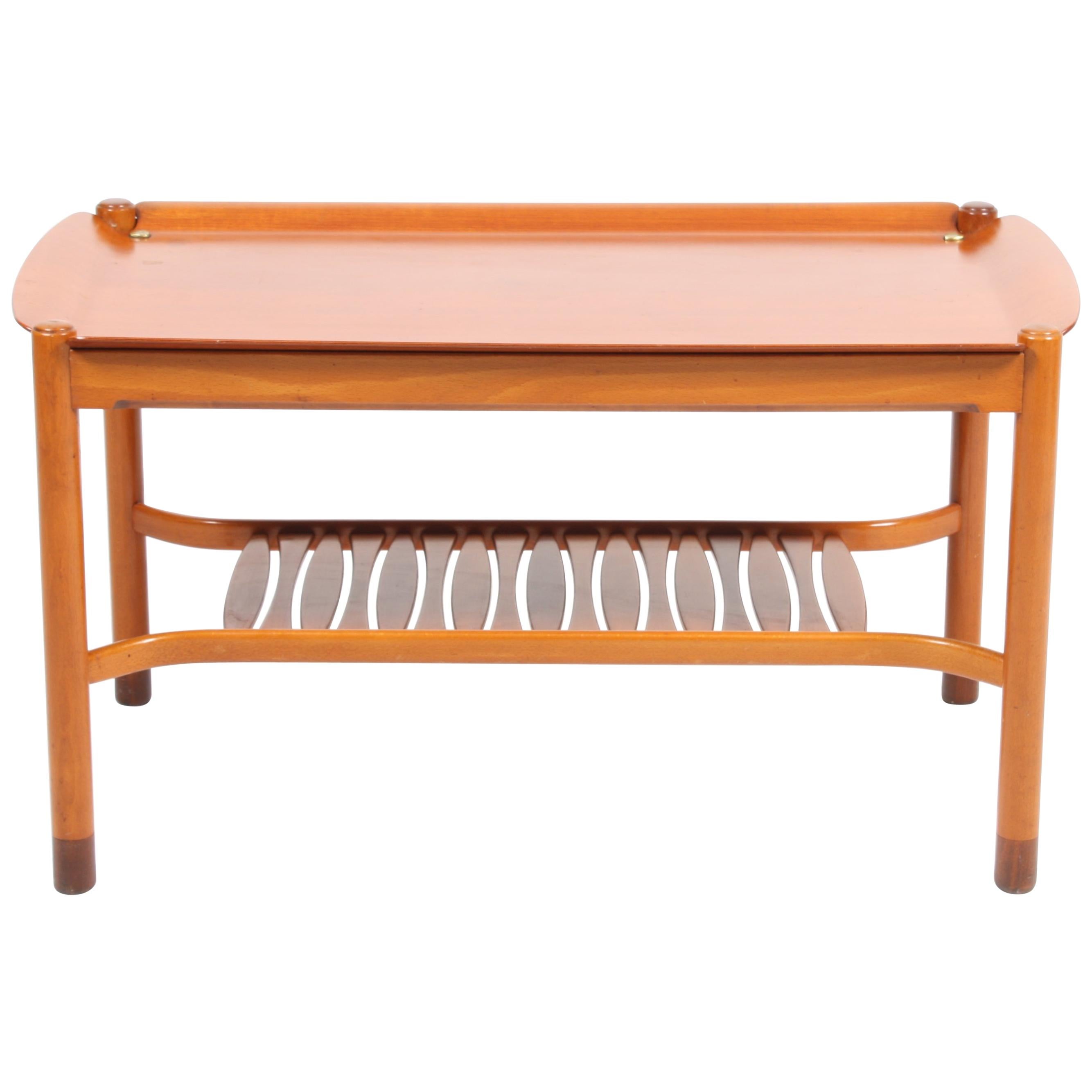 Low Table in Mahogany with Brass Details by Swedish Nordiska Kompaniet