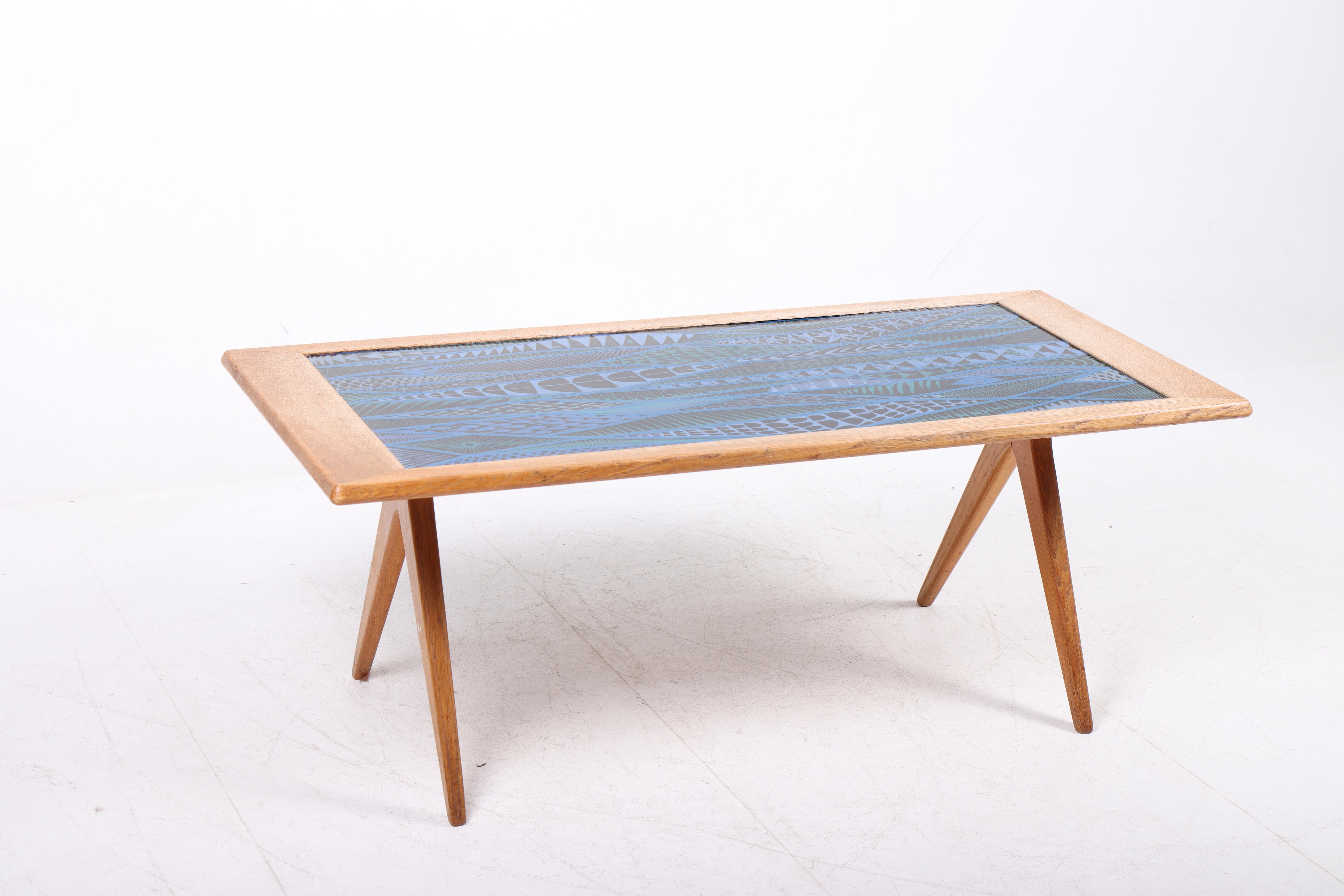 Scandinavian Modern Low Table in Oak and Enamel by Stig Lindberg, 1950s